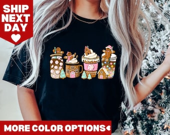 Camiseta de café navideño de pan de jengibre, camiseta de café navideño, camiseta navideña, camiseta para amantes del café, camiseta de café con leche navideño, regalo para amantes del café