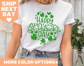 Happy St. Patricks Day Shirt, Shamrock Leopard Rainbow St Patrick's Day T-Shirt, Lucky Shirt, St Patrick Shamrock Shirt, Lucy Shamrock Shirt