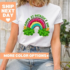 Happy St. Patricks Day Shirt, Shamrock Leopard Rainbow St Patrick&#39;s Day T-Shirt, Lucky Shirt, St Patrick Shamrock Shirt, Lucy Shamrock Shirt