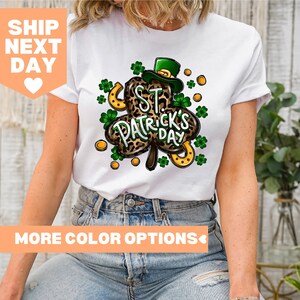 Happy St. Patricks Day Shirt, Shamrock Leopard Rainbow St Patrick&#39;s Day T-Shirt, Lucky Shirt, St Patrick Shamrock Shirt, Lucy Shamrock Shirt