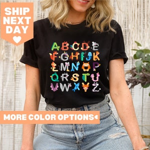 Alphabet Shirt, ABC Shirt, Tiere Alphabet T-Shirt, Kindergärtnerin Shirt, Alphabet Shirt für Lehrer, Lehrer Shirt, Kinder Shirt