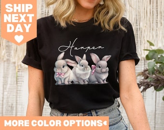 Chemise lapin de Pâques personnalisée, chemise nom de Pâques personnalisée, jolie chemise lapin, chemise de Pâques personnalisée, chemise de Pâques pour enfants, jolie chemise lapin de Pâques