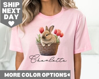 Chemise lapin de Pâques personnalisée, chemise nom de Pâques personnalisée, jolie chemise lapin, chemise de Pâques personnalisée, chemise de Pâques pour enfants, jolie chemise lapin de Pâques