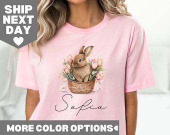 Chemise lapin de Pâques personnalisée, chemise nom de Pâques personnalisée, jolie chemise lapin, chemise de Pâques personnalisée, chemise de Pâques pour enfants, jolie chemise lapin de Pâques