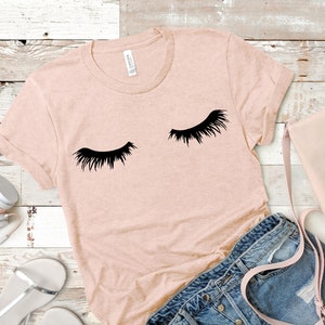 Eyelashes T-shirt | Women's Short-Sleeve Lashes Tee Shirt | Lashes Printed Round Neck Trendy Shirt | Ladies Christmas Gift Tee
