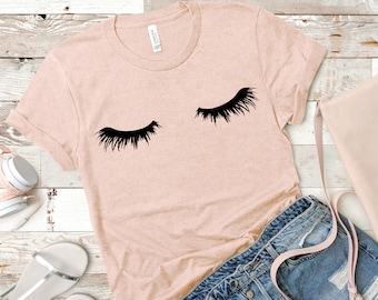 Eyelashes T-shirt | Women's Short-Sleeve Lashes Tee Shirt | Lashes Printed Round Neck Trendy Shirt | Ladies Christmas Gift Tee