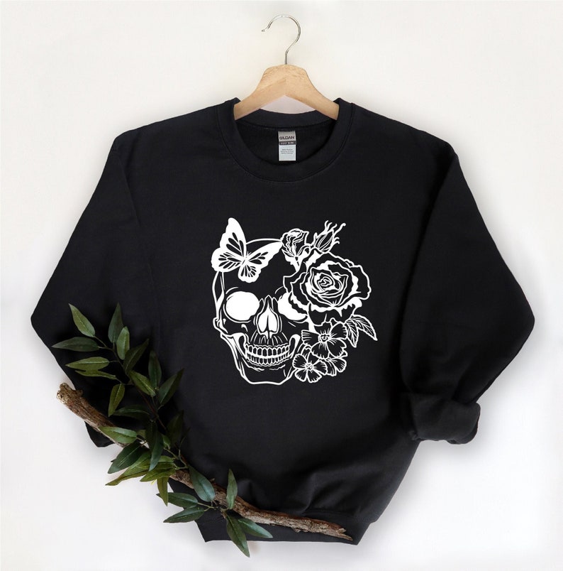Halloween Skull Shirt, Floral Skull Tee, Skeleton Shirt, Halloween Tee, Skull Tee, Floral Skull Shirt image 1