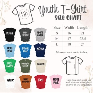 the youth t - shirt size chart is shown