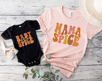 Camiseta de Mamá Spice y Bebé Spice, camiseta de Acción de Gracias para mamá y yo, camiseta del Día de la Madre, camiseta de Halloween a juego para mamá y yo, camiseta de mamá y bebé
