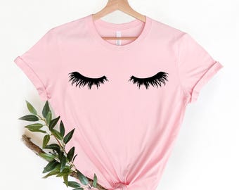 Eyelashes T-shirt, Women's Short-Sleeve Lashes Tee Shirt, Lashes Printed Round Neck Trendy Shirt, Lash Artist Shirt, Gift for Lash Artist