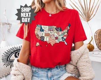 Retro USA Map Shirt, 4th of July Shirt, America Map Shirt, Independence Day Shirt, USA Shirt, Religious 4th of July Shirt, , Retro USA Tee