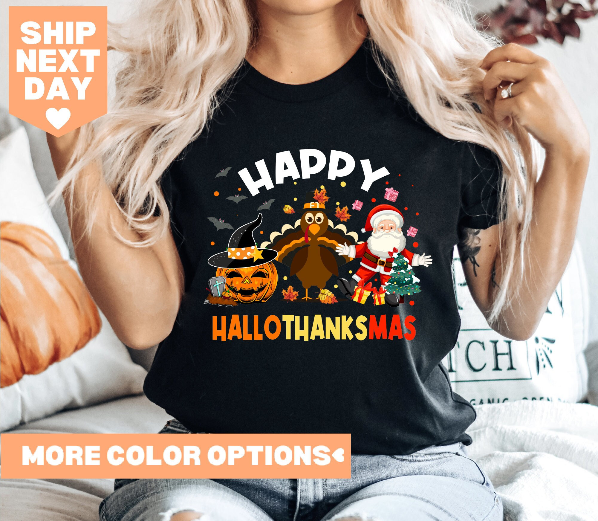 Happy Hallothanksmas Shirt, Halloween Shirt, Holiday Season Shirt, Christmas Shirt, Thanksgiving Shirt, Fall Shirt, Cute Autumn Shirt