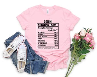 Camiseta de Géminis, información nutricional de Géminis, camiseta del zodiaco, camiseta de astrología, regalo para Géminis, regalo de cumpleaños para Géminis, signos del zodiaco, camiseta de horóscopos