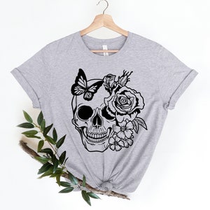Halloween Skull Shirt, Floral Skull Tee, Skeleton Shirt, Halloween Tee, Skull Tee, Floral Skull Shirt image 3