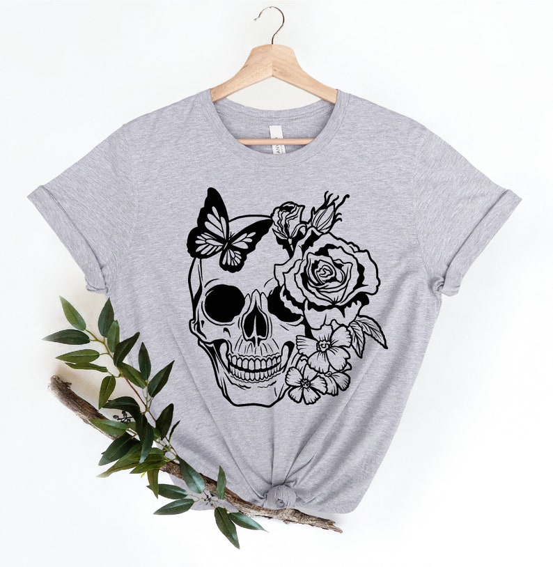 Halloween Skull Shirt, Floral Skull Tee, Skeleton Shirt, Halloween Tee, Skull Tee, Floral Skull Shirt image 3