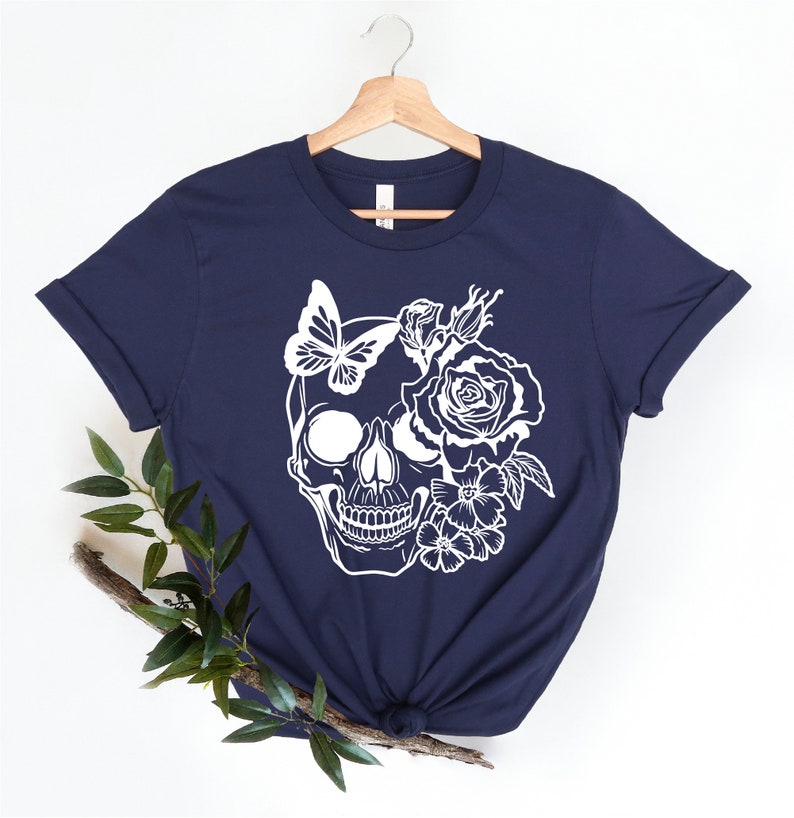 Halloween Skull Shirt, Floral Skull Tee, Skeleton Shirt, Halloween Tee, Skull Tee, Floral Skull Shirt image 5