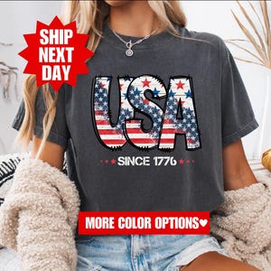 Camiseta Comfort Colors® USA, camiseta del 4 de julio, camiseta con la bandera de EE. UU., camiseta estadounidense, camiseta patriótica, camiseta roja, blanca y azul, camiseta de EE. UU., camiseta de América