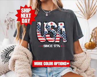Comfort Colors® USA Shirt, 4th of July Shirt, USA Flag Shirt, American Shirt, Patriotic Shirt, Red White Blue Shirt, USA Tee, America Shirt