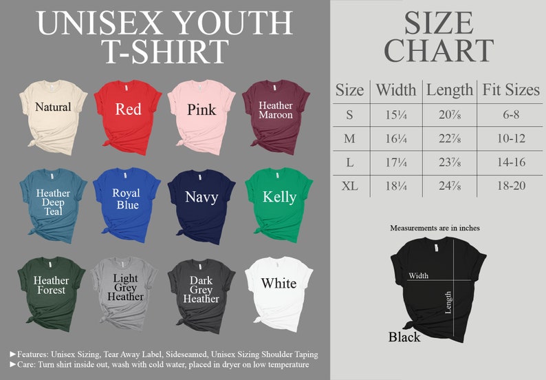 a women's tshirt with different colors and sizes