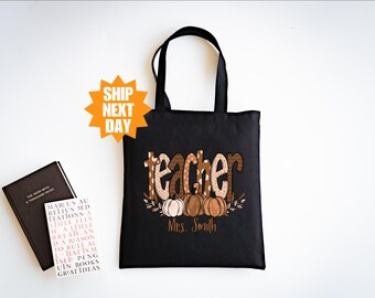 Personalisierte Lehrer Tasche, Benutzerdefinierte Halloween Lehrer Tragetasche, süße Lehrer Tragetasche, Herbst Lehrer Tragetasche, Leinentasche für Lehrer