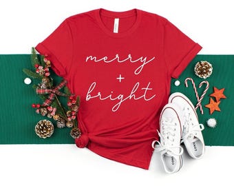 Merry and Bright Shirt, Christmas Shirts for Women, Holiday Shirt for Women, Christmas Sweatshirt, Soft Women, Christmas Shirt,Christmas Tee