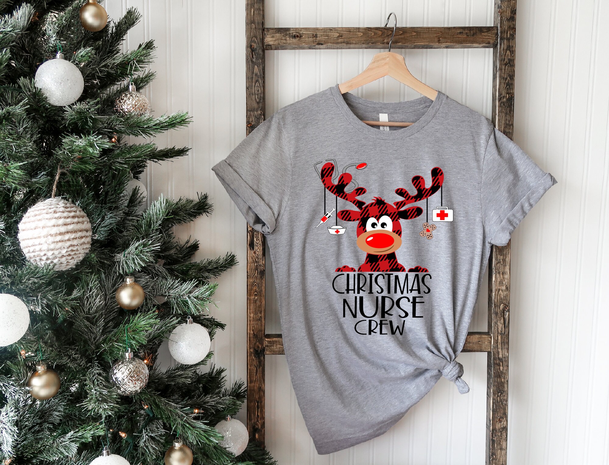Funny Reindeer Buffalo Plaid Nurse Aide Crew Lover Gift Xmas T-Shirt Funny Reindeer Buffalo Plaid Nurse Aide Crew Lover Gift Xmas T-Shirt