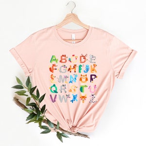 Maglietta con l'alfabeto, maglietta ABC, maglietta con l'alfabeto degli animali, maglietta per maestra d'asilo, maglietta con l'alfabeto per insegnanti, maglietta per insegnanti, maglietta per bambini immagine 4