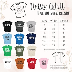 a women's t - shirt size chart with different colors