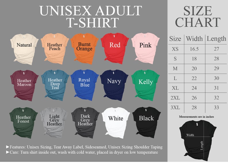 a women's t - shirt size chart with different colors