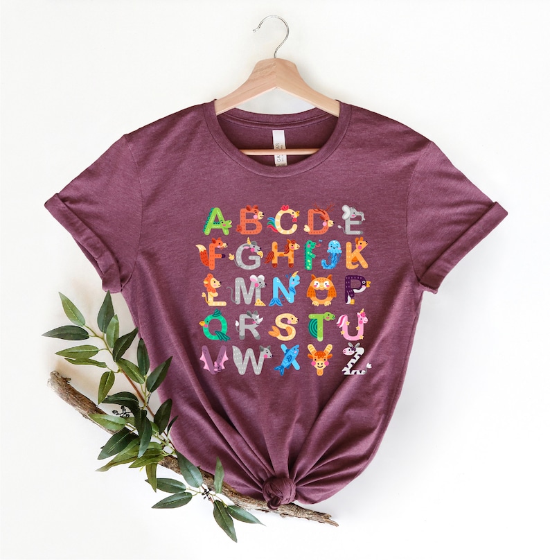 Maglietta con l'alfabeto, maglietta ABC, maglietta con l'alfabeto degli animali, maglietta per maestra d'asilo, maglietta con l'alfabeto per insegnanti, maglietta per insegnanti, maglietta per bambini immagine 3