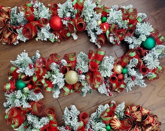 Christmas mantel garland, Christmas staircase garland, Christmas garland,Christmas centerpiece,Christmas garland for mantel,flocked garland