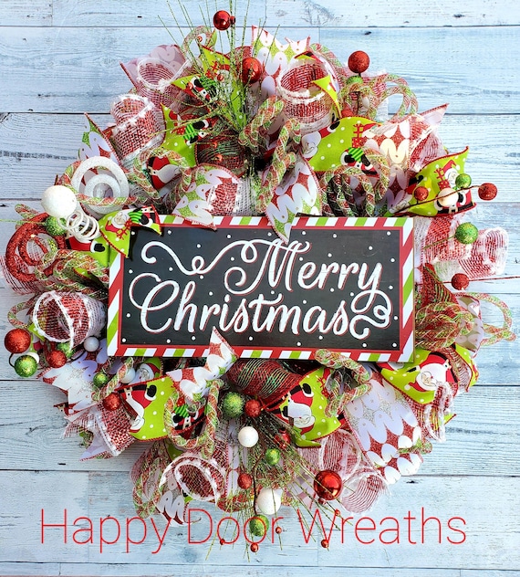 Whimsical Christmas wreath, Christmas front door wreath, Christmas decor, fun Christmas wreath, red and green wreath, christmas wreath