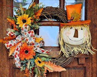 Fall wreath, autumn wreath, scarecrow wreath, fall frontdoor wreath, fall front door wreath, fall wreath for front door