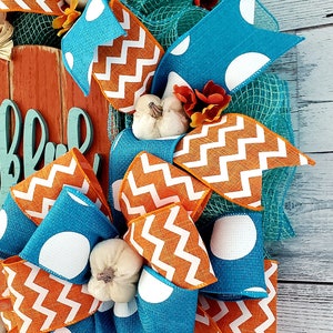 Teal fall wreath, turquoise wreath, blue wreath, pumpkin wreath, thankful, fall wreath bild 4