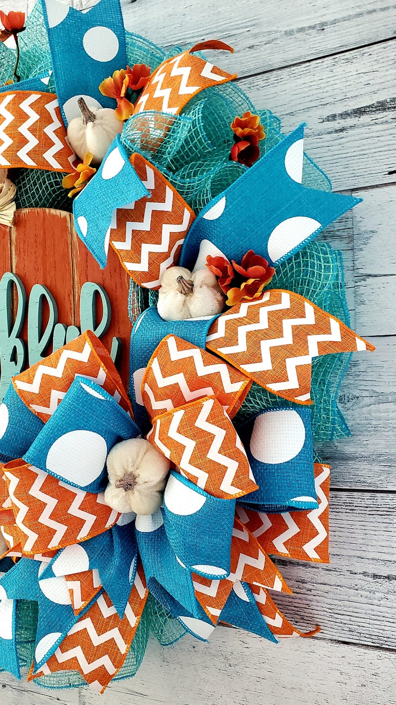 Teal fall wreath, turquoise wreath, blue wreath, pumpkin wreath, thankful, fall wreath bild 4