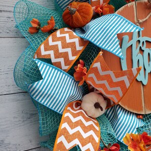 Teal fall wreath, turquoise wreath, blue wreath, pumpkin wreath, thankful, fall wreath bild 2