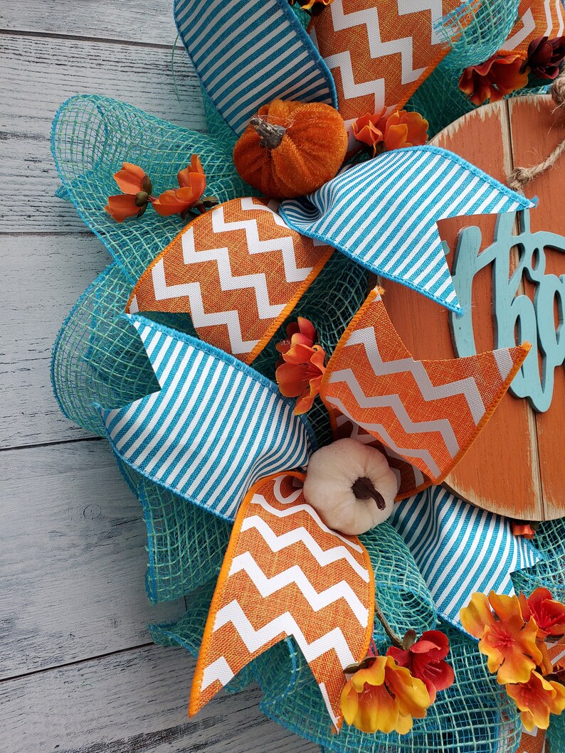 Teal fall wreath, turquoise wreath, blue wreath, pumpkin wreath, thankful, fall wreath bild 2