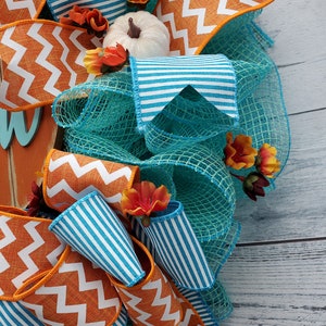Teal fall wreath, turquoise wreath, blue wreath, pumpkin wreath, thankful, fall wreath bild 3