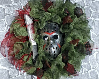 The Jason light up wreath, Friday the 13th, halloween wreath, horror movie, classic horror movie, Jason Voorhees