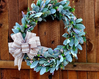 Spring wreath, Easter wreath, everyday wreath, farmhouse wreath, spring wreath for front door, lambs ear wreath, spring grapevine wreath