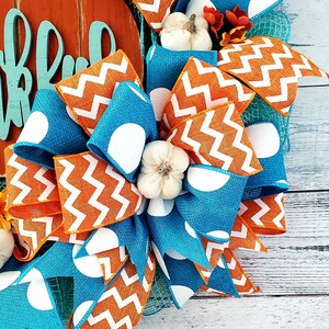Teal fall wreath, turquoise wreath, blue wreath, pumpkin wreath, thankful, fall wreath bild 5