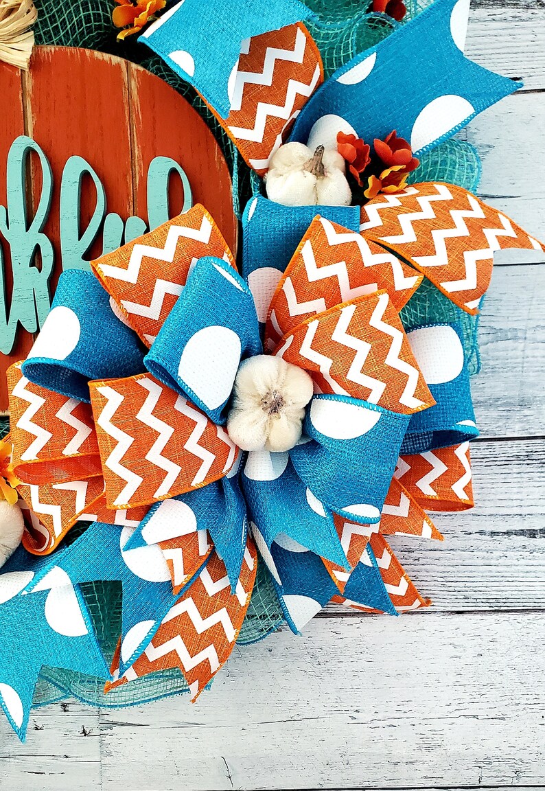 Teal fall wreath, turquoise wreath, blue wreath, pumpkin wreath, thankful, fall wreath bild 5