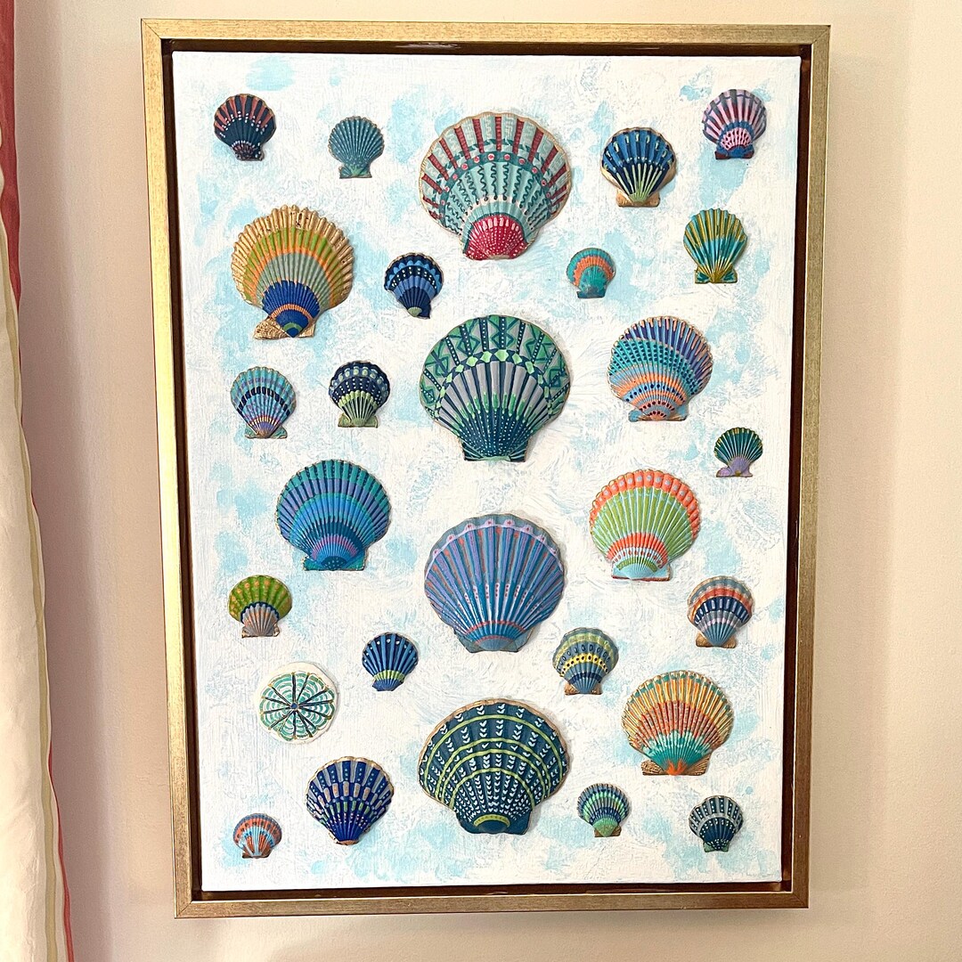 Hand Painted Shells on Gold Framed Canvas - Etsy