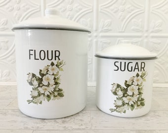 Vintage White Cottage Roses Designer Canister Pantry Removable Waterproof VINYL STICKER LABELS Set/6 - 3x4" Flour Sugar Oats Rice Coffee Tea