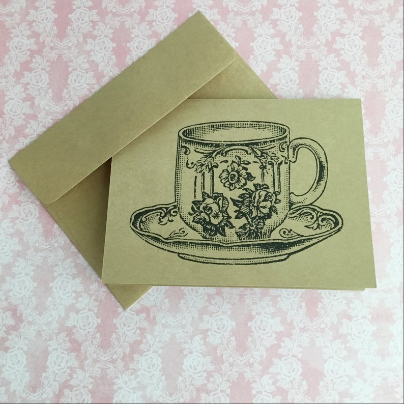 Set/6 Antique Vintage Black Teacup Blank All-Occasion Kraft image 0