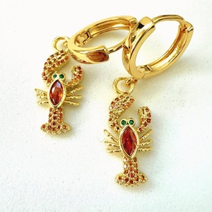 Lobster Huggie Earrings Gold Hoops Mermaid Ocean Sea Life Summer Gift