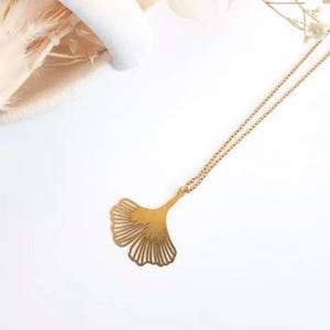 Gold Ginkgo Leaf Necklace Botanical Pendant Nature Jewelry Minimalist Chain Gift
