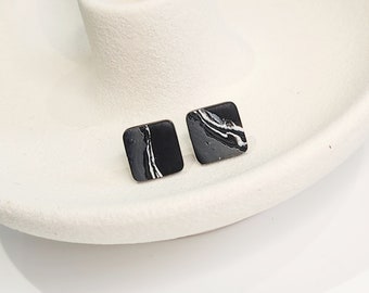 Black White and Grey Square Stud Earrings | For Her | Gift | 2021