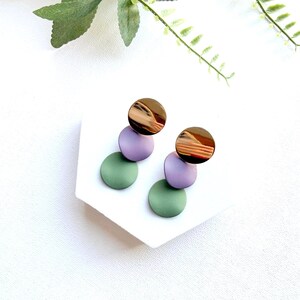 Geometric Earrings, Gold Mirror Circle, Purple Sage Studs Jewellery
