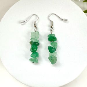 Natural Green Aventurine Chip Earrings Crystal Healing Gemstone Dangle Boho Jewelry Gif